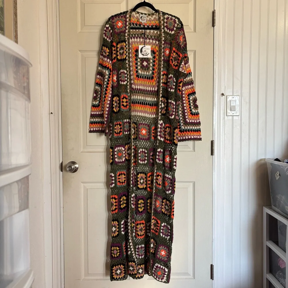 Jaded Gypsy Desert Sunset Duster Multicolor Crochet Cardigan Boho Bohemian Bold